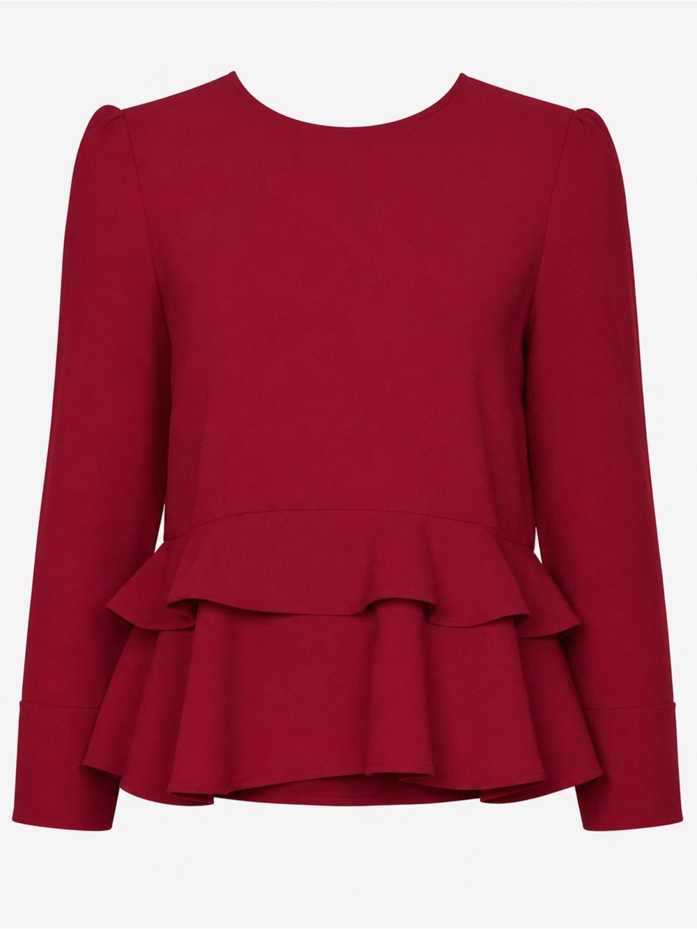ZARA Red Ruffle Peplum Long-Sleeve Top